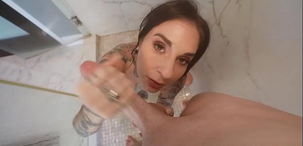  Stepmom with amazing big tits Joanna Angel and hot tattooes sucking dick after shower